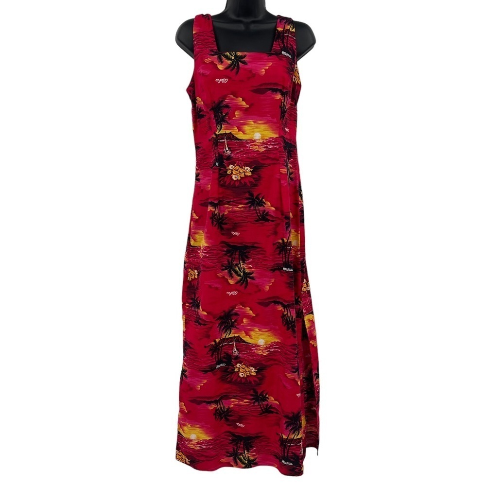 Vintage Hawaiian Maxi Dress Womens SM Red Sunset Tropical Royal Creations